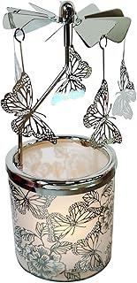 Rotary Candle Holder Spinning Tea Light Candleholder Carousel Candlestick Holder for Mothers and Children Festival Gift (Silver Butterfly)