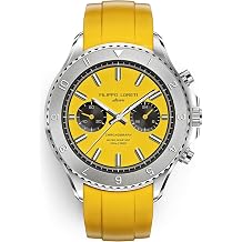 FILIPPO LORETI | LAPMASTER - Men's Racing Watch, Men's Watch - Yellow Dial, Silver Bezel, 42mm Stainless Steel Case, Yellow Rubber Strap, 100M Water Resistant - Chronograph Italian Style, Gift