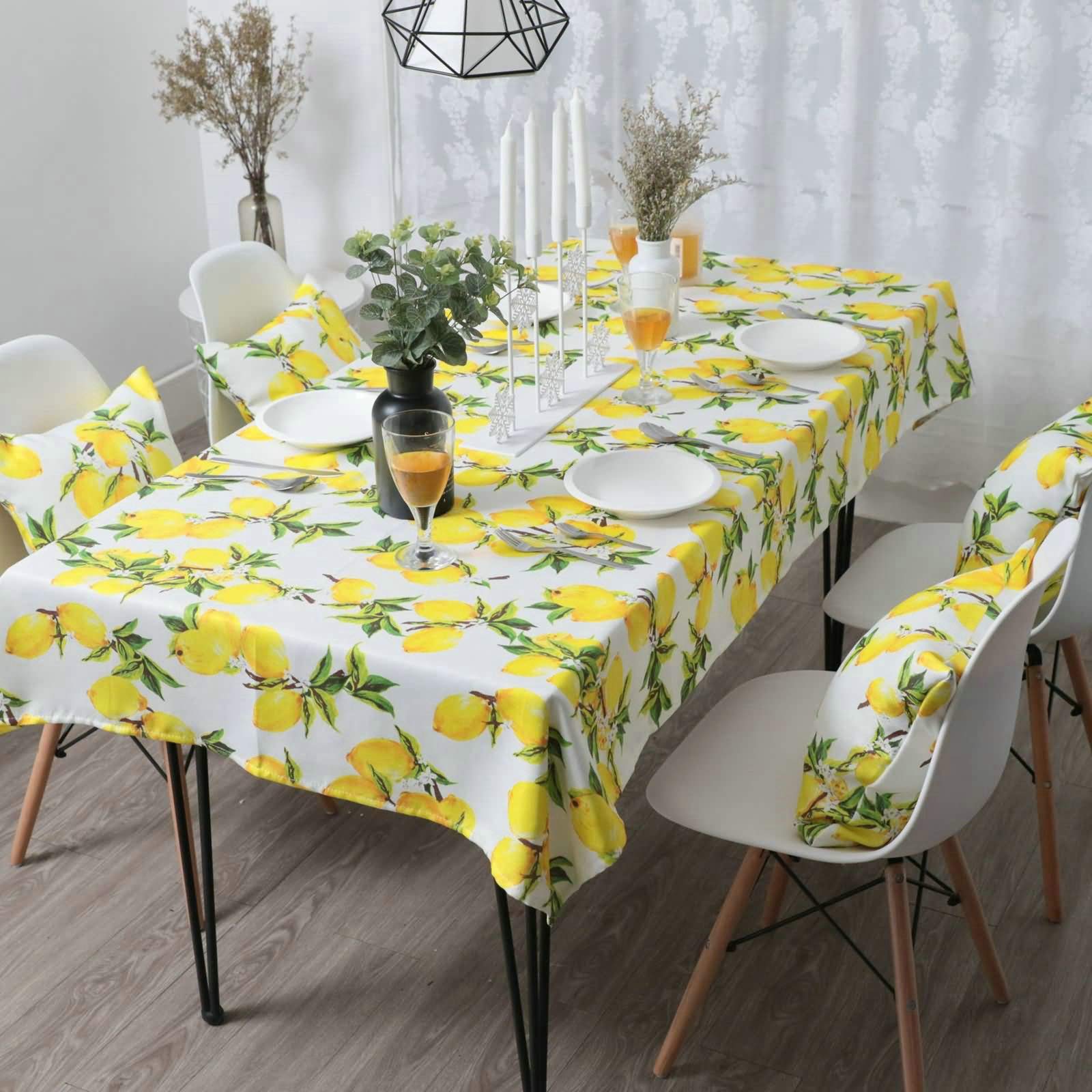 Aeici - Tovaglia quadrata antimacchia lavabile, tessuto in poliestere, motivo lemon con Hojas, 135 x 180 cm, colore: Verde giallo