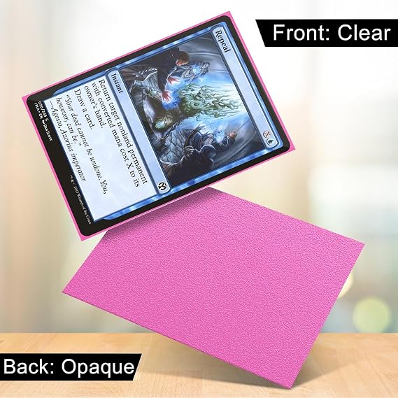 100 Pcs Trading Card Sleeves, 66 x 91mm Clear Frosted Trading Card Sleeves, Standard Card Sleeves for Magic, MTG, Sports Cards, Game Cards (Pink)