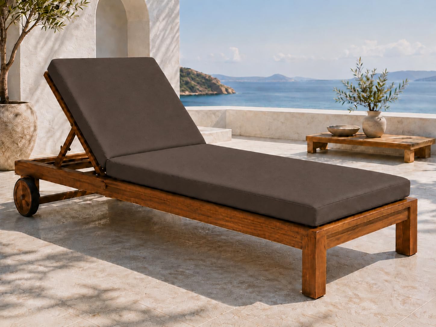 L S U Sun Lounger Cushion Waterproof Recliner Pad Removable Cover Zipper Outdoor Garden Deck Bed (Brown)