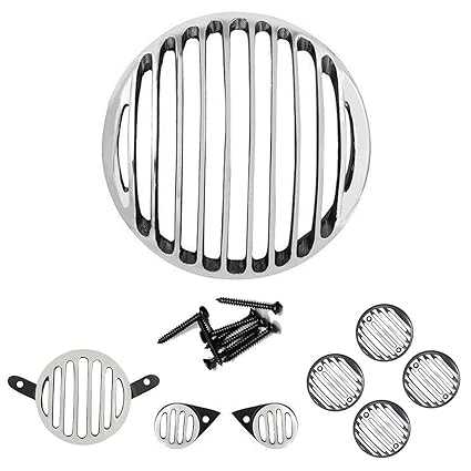 AN Traders complete Diamond cut Metal Grill set for Bullet Classic 350 & 500 (Silver & Black) Pack of 8