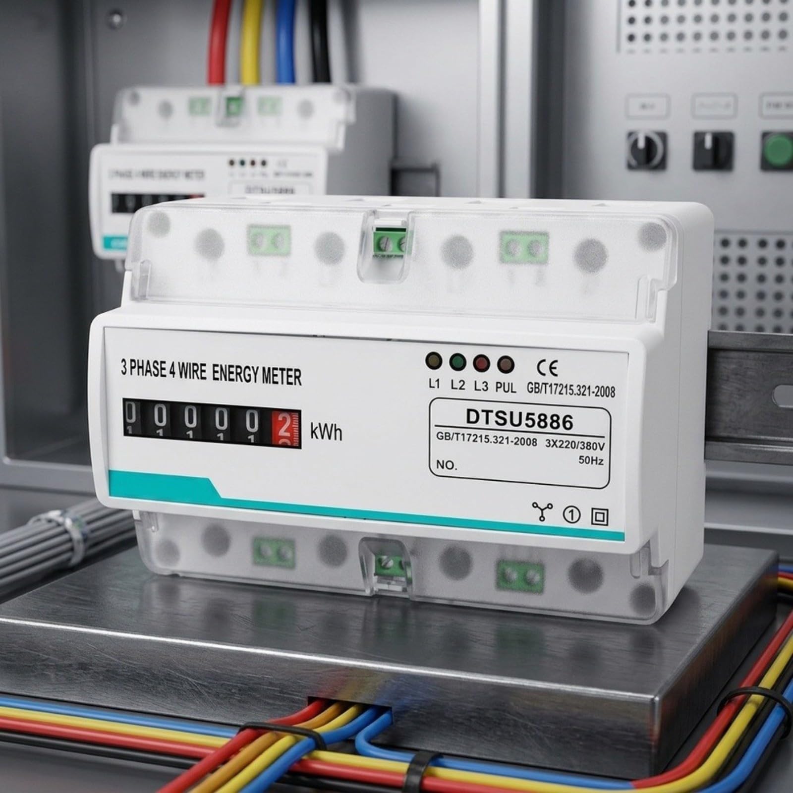 3-Phasen-Stromzähler 100A Hutschiene Dreiphasen-Energiemessgerät 220/380V