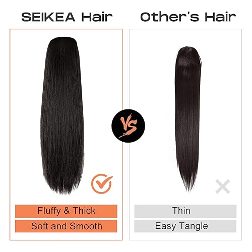 Miniatura 3 de SEIKEA Extensiones de cola de caballo con cordón, largo y lacio, cola de caballo falsa, natural, suave, extensiones de cabello sintético, resistente