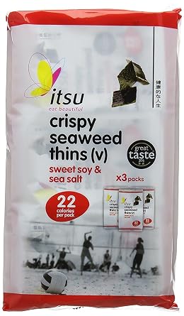 Itsu Soy & Sea Salt Crispy Seaweed Thins Multipack 5gx3 Pack of 6