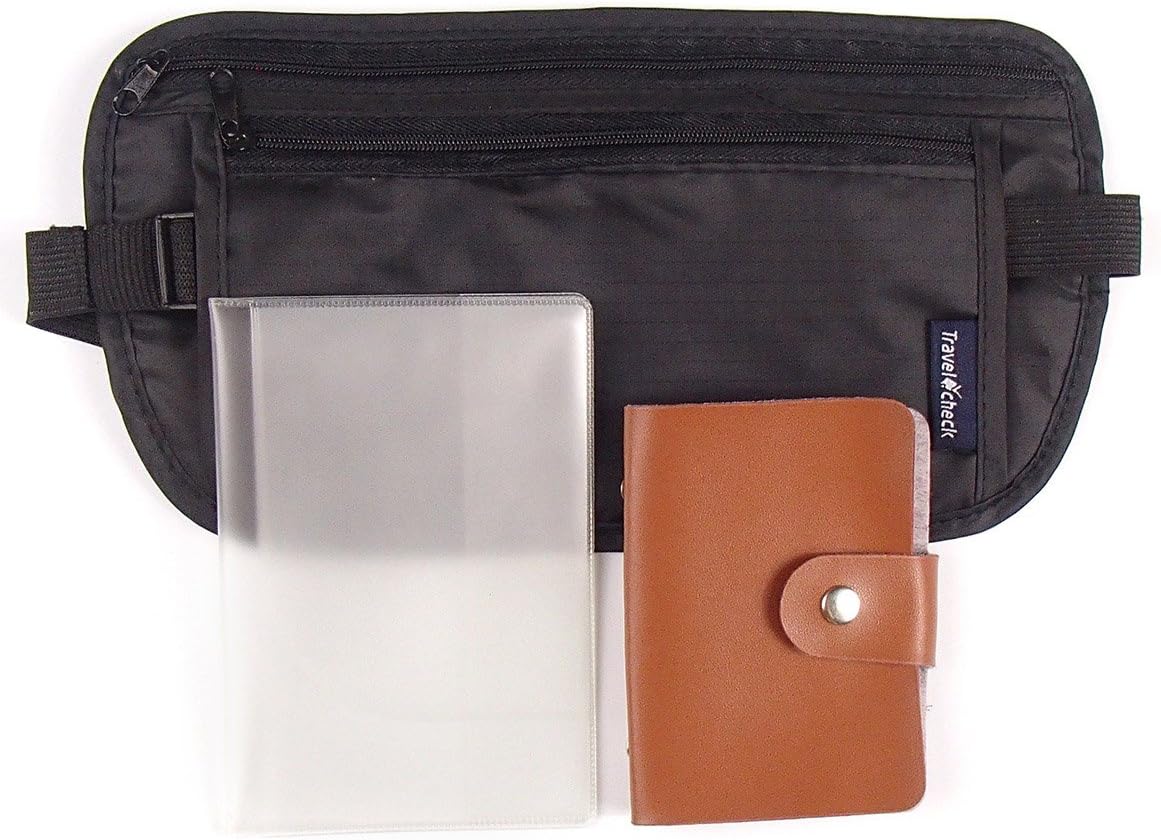 KitSale Travel Bag Kit:Travel Pouch Zipped Waist Hip Bum Belt Bag+Credit Business ID Card Holder+Transparent Plastic Passport Cover for Unisex Women Men Running Travel Hiking Cycling Camping Outdoor Sport