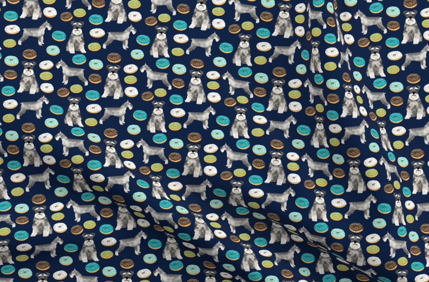 Spoonflower Fabric - Schnauzers Donuts Cute Dogs Schnauzer Colorful Blue Gray Puppy Pet Printed on Upholstery Velvet Fabric Fat Quarter - Upholstery Home Decor Bottomweight Apparel