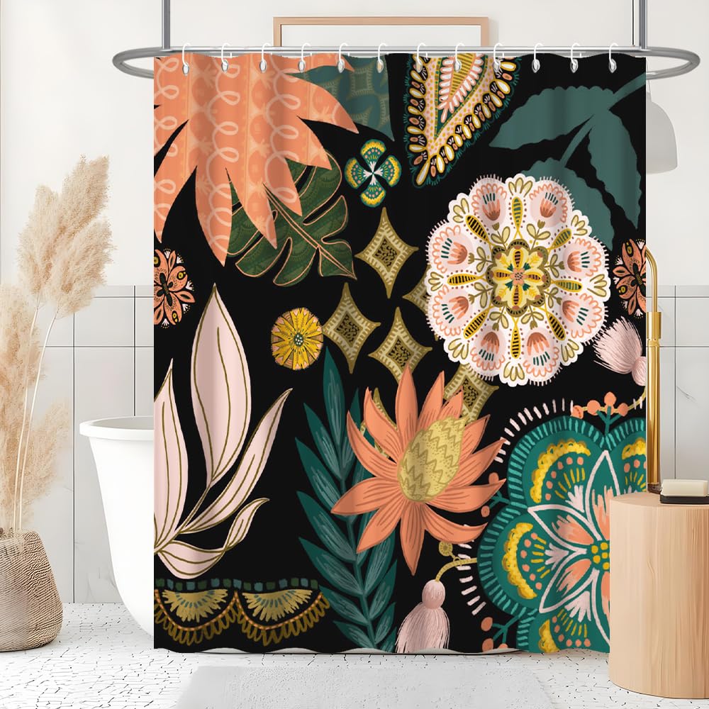 Rideau de douche 180x240cm imperméable fleuri rose abstrait pour baignoire et douche XL