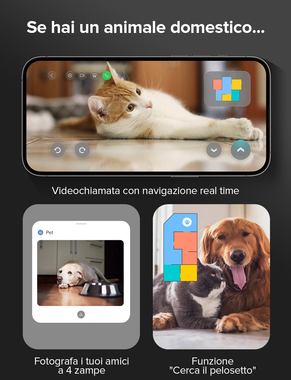 Pet-friendly features including video call and pet snaps