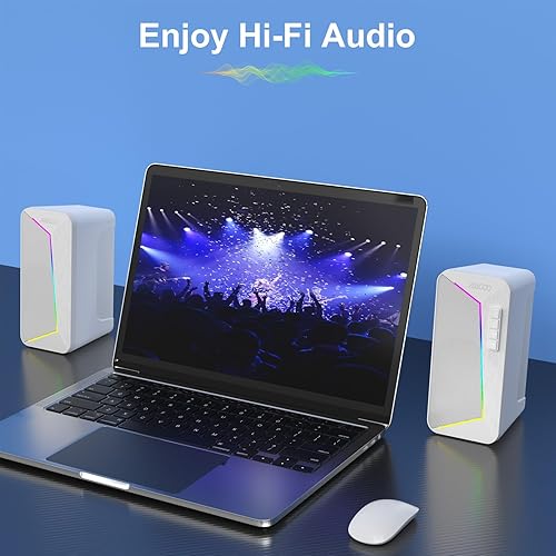 Miniatura 7 de Jeecoo Altavoces Bluetooth M30 para computadora de escritorio, con sonido estéreo nítido, modos LED dinámicos, control de fácil acceso, 10 W,