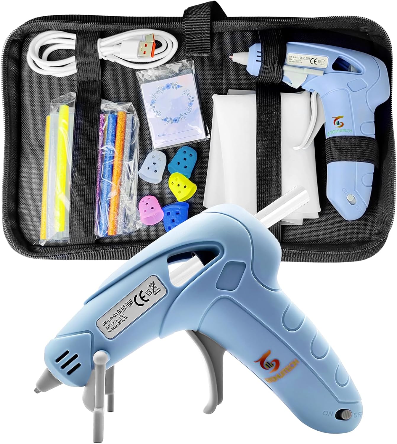 Toolkit Set Rechargeable USB Lithium Battery Manual Anti-Drip Glue Gun, Anti-Burn Nozzle, Hot Melt Glue Gun, Suitable for 0.27-inch Glue Sticks Ideal for DIY Gifts, Crafts, and Decorations (Blue Set)