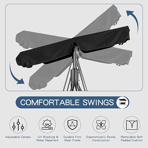 Miniatura 4 de Esright Columpios de porche para exteriores, columpios de exterior beige para adultos con cojín extraíble y marco de acero recubierto de polvo