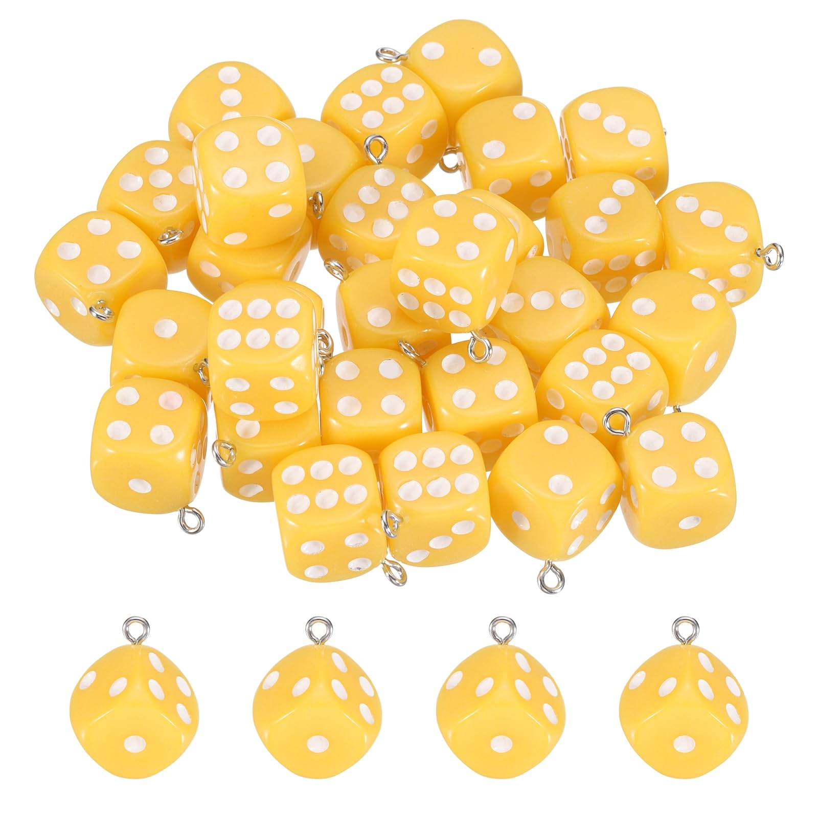 sourcing map 30 Pcs Dice Beads Charm 3D Cube Acrylic Dice Charm Pendant Fun Beads Bulk for Bracelets Jewelry Making Earrings Necklace Keychain 14mm(Yellow with White Dots) — image 1
