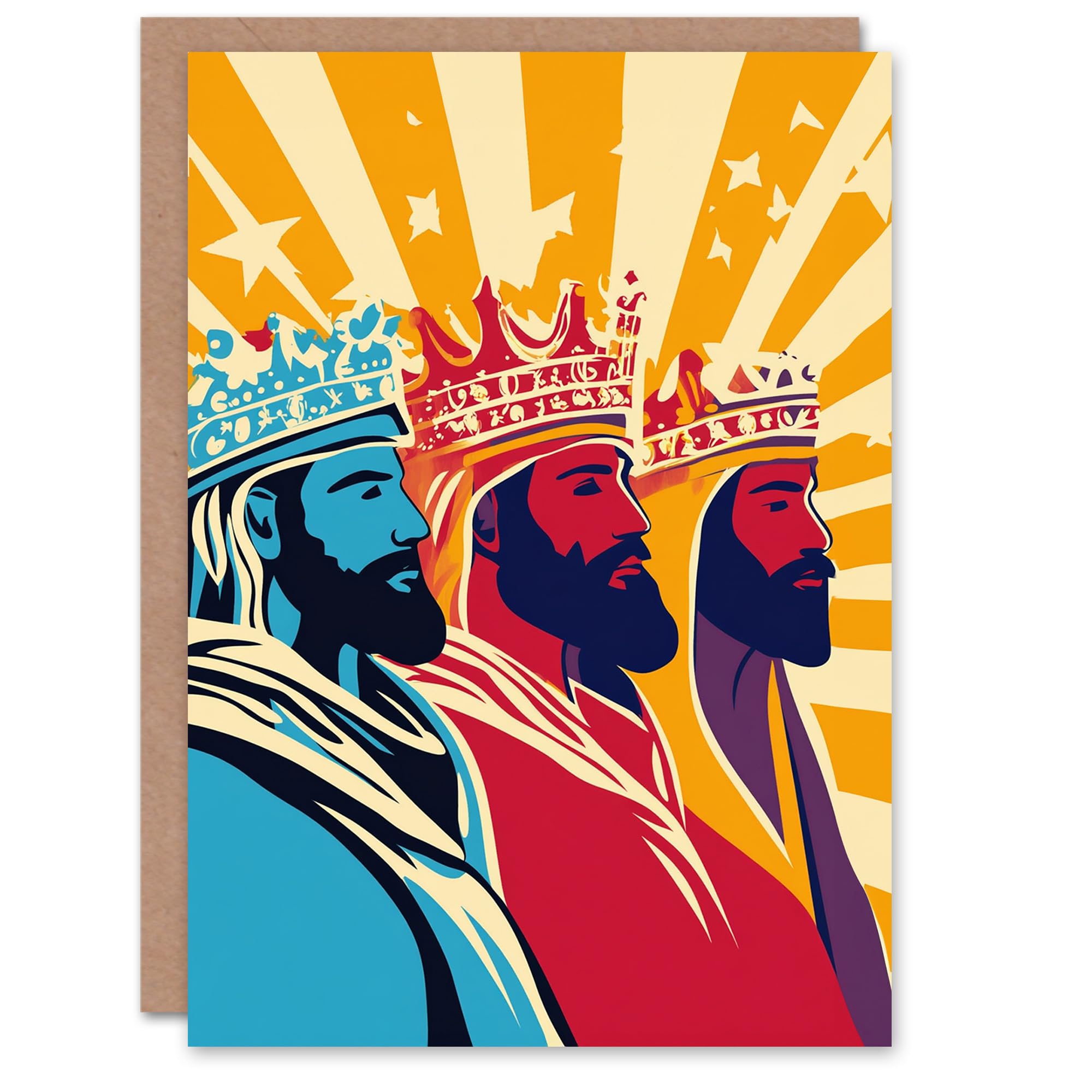 Artery8 Three Wise Men Kings Magi Pop Art Blank For Him Or Her Art Xmas Festive Christmas Card