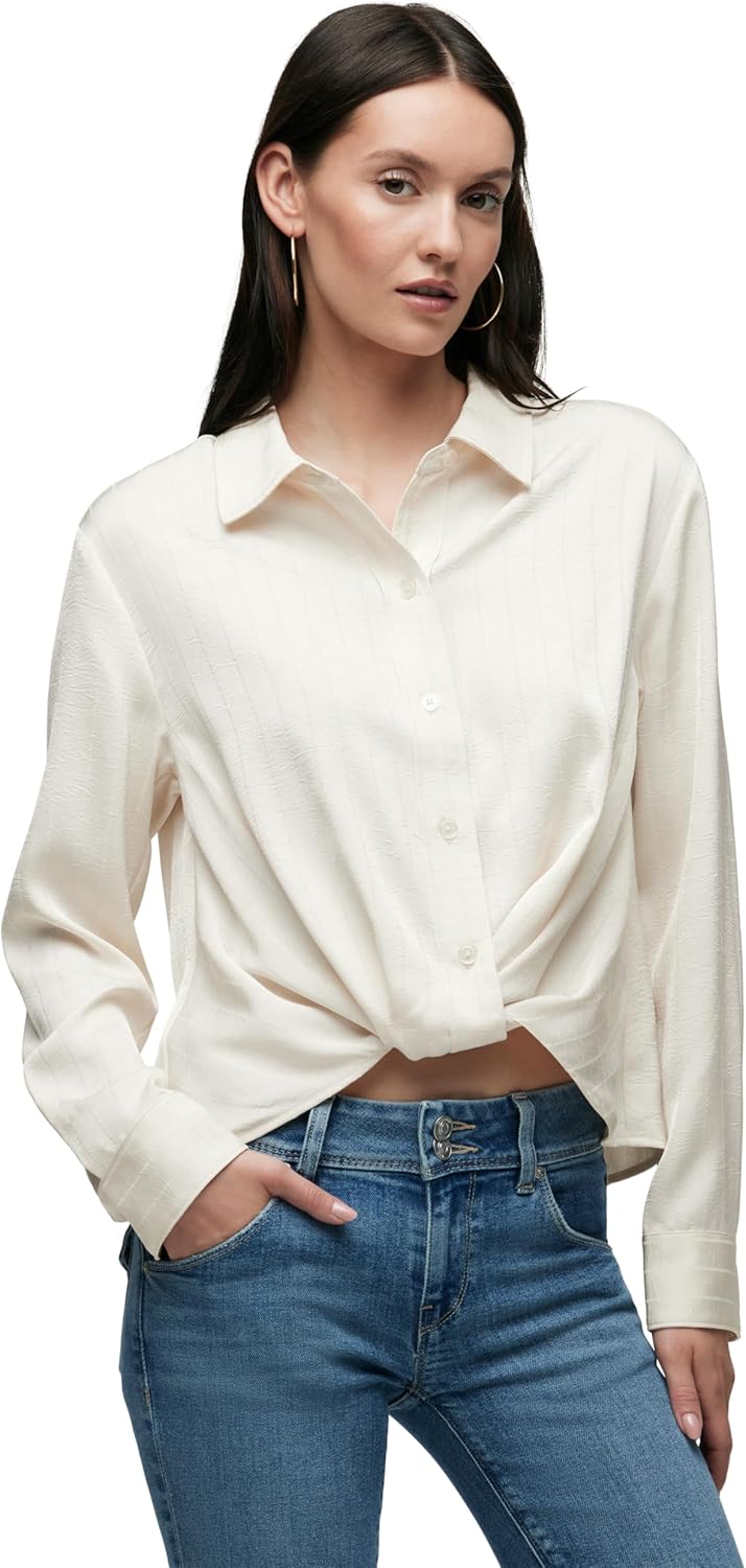 HUDSON Womens Long Sleeve Knotted Front Button Down Shirt