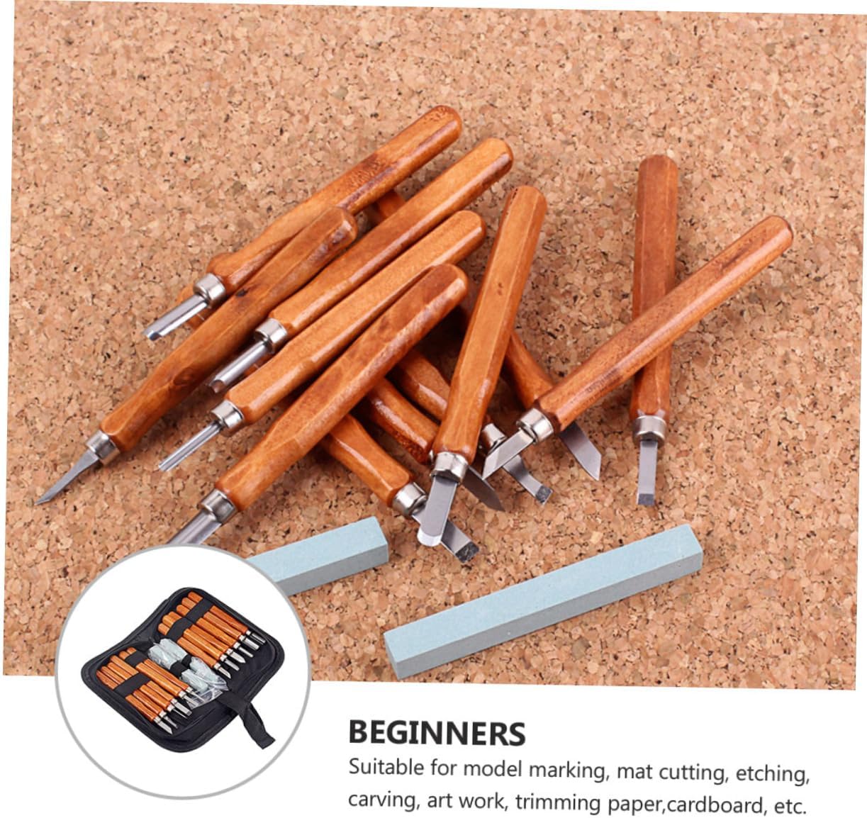 DOITOOL Hand Carving Chisel Tool Kit 14pc Set Wood Gouge Whetstone for Woodworking Soapstone Craft