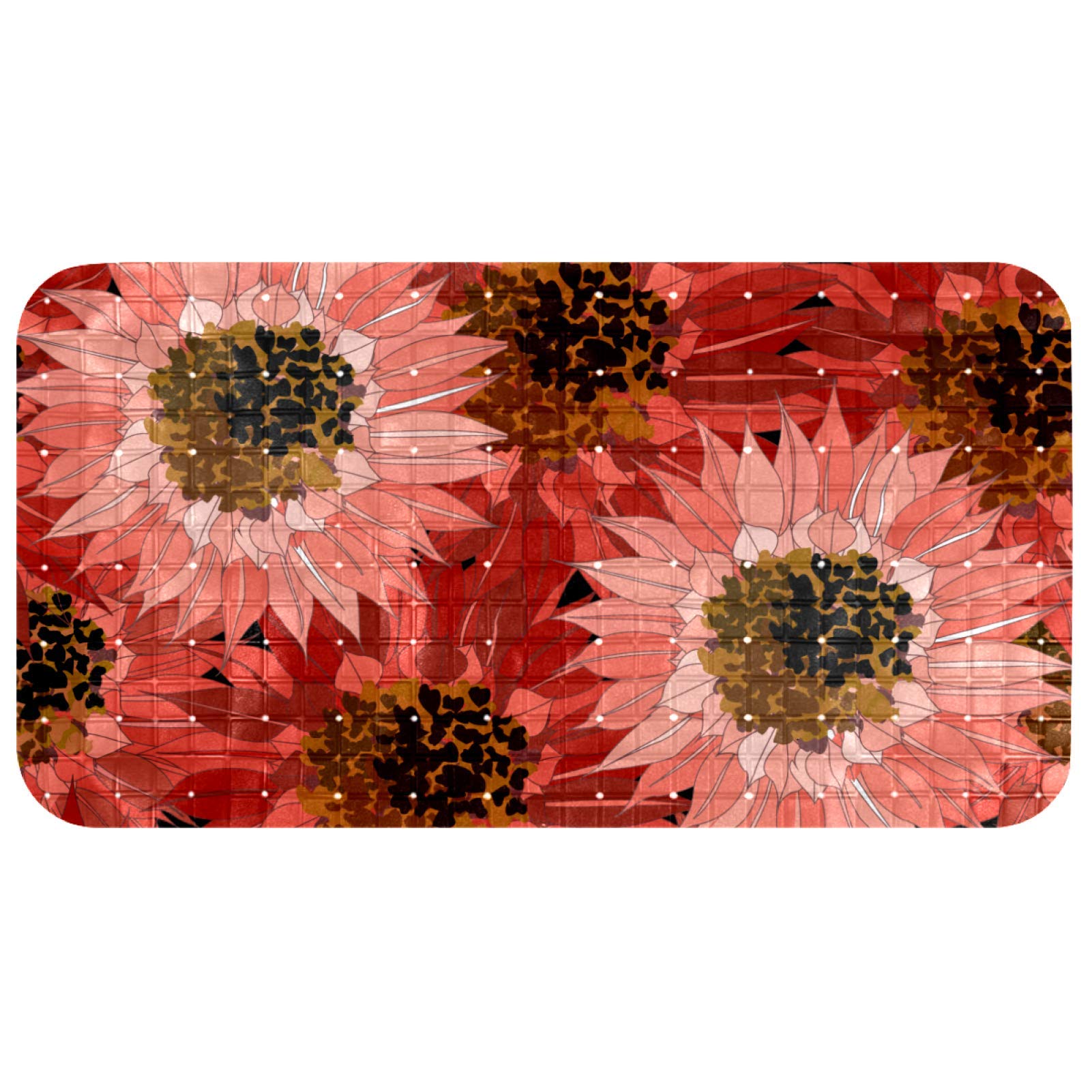 Tapis de bain pour bébé rectangulaire motif tournesols rouges 37,5 x 68,5 cm