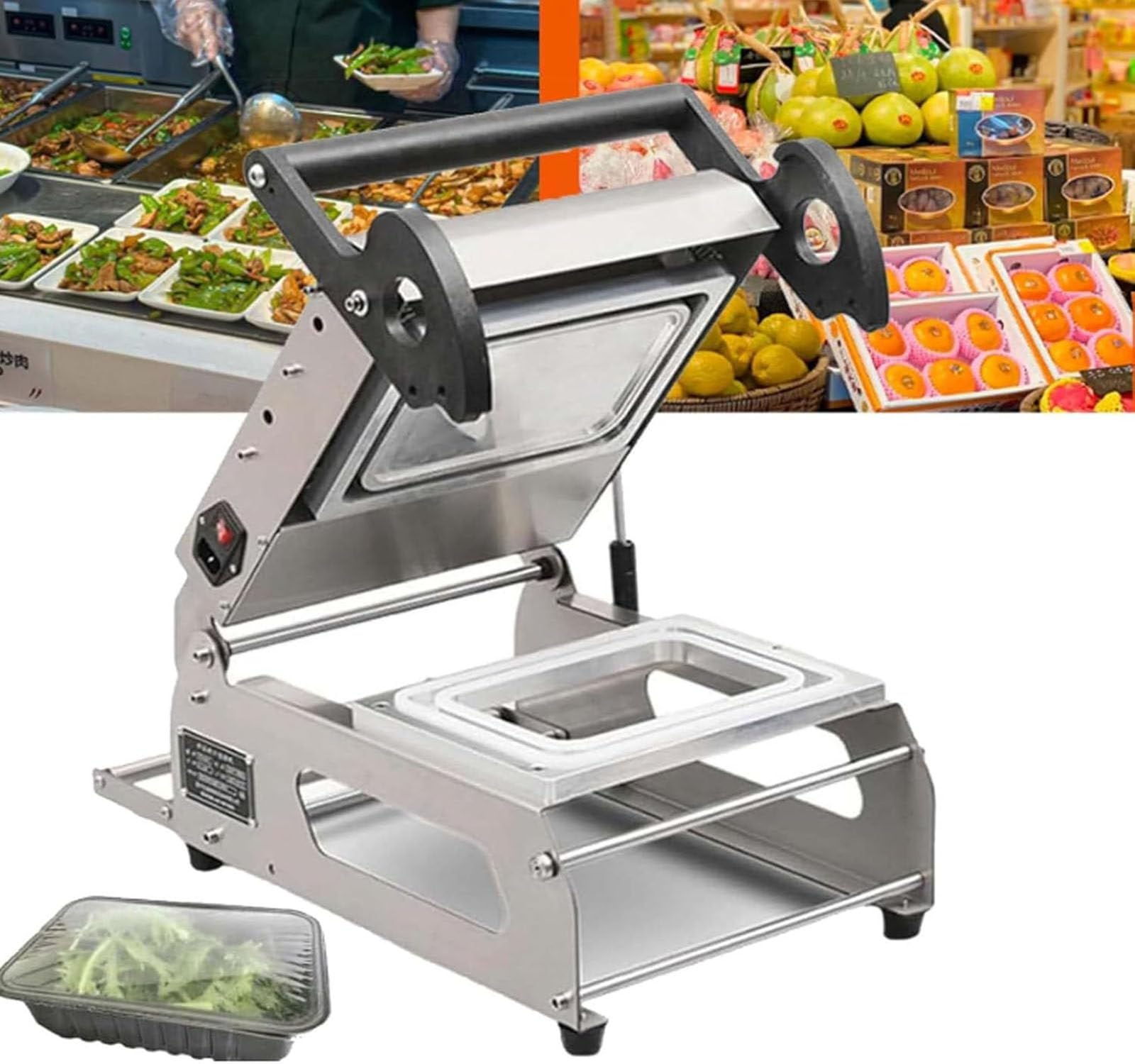 Máquina Termoselladora Comercial para Bandejas De Carne, Máquina Semiautomática para Envasar Comida para Llevar, Selladora Manual De Cajas De Comida para Llevar.