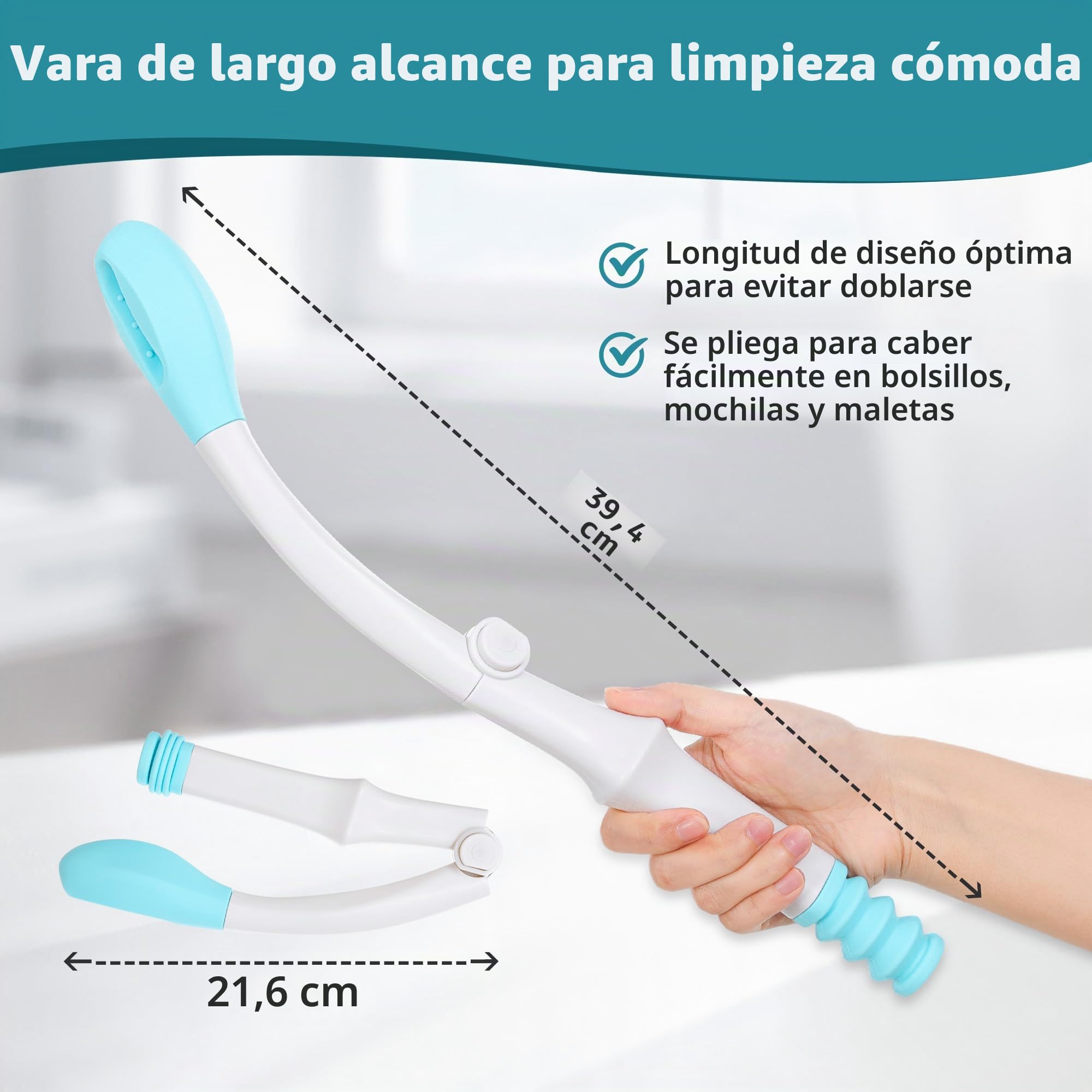 Herramientas de ayuda para el inodoro, plegable, azul, de largo alcance, cómodo, extiende tu alcance más de 15 pulgadas de papel higiénico o toallitas prehumedecidas