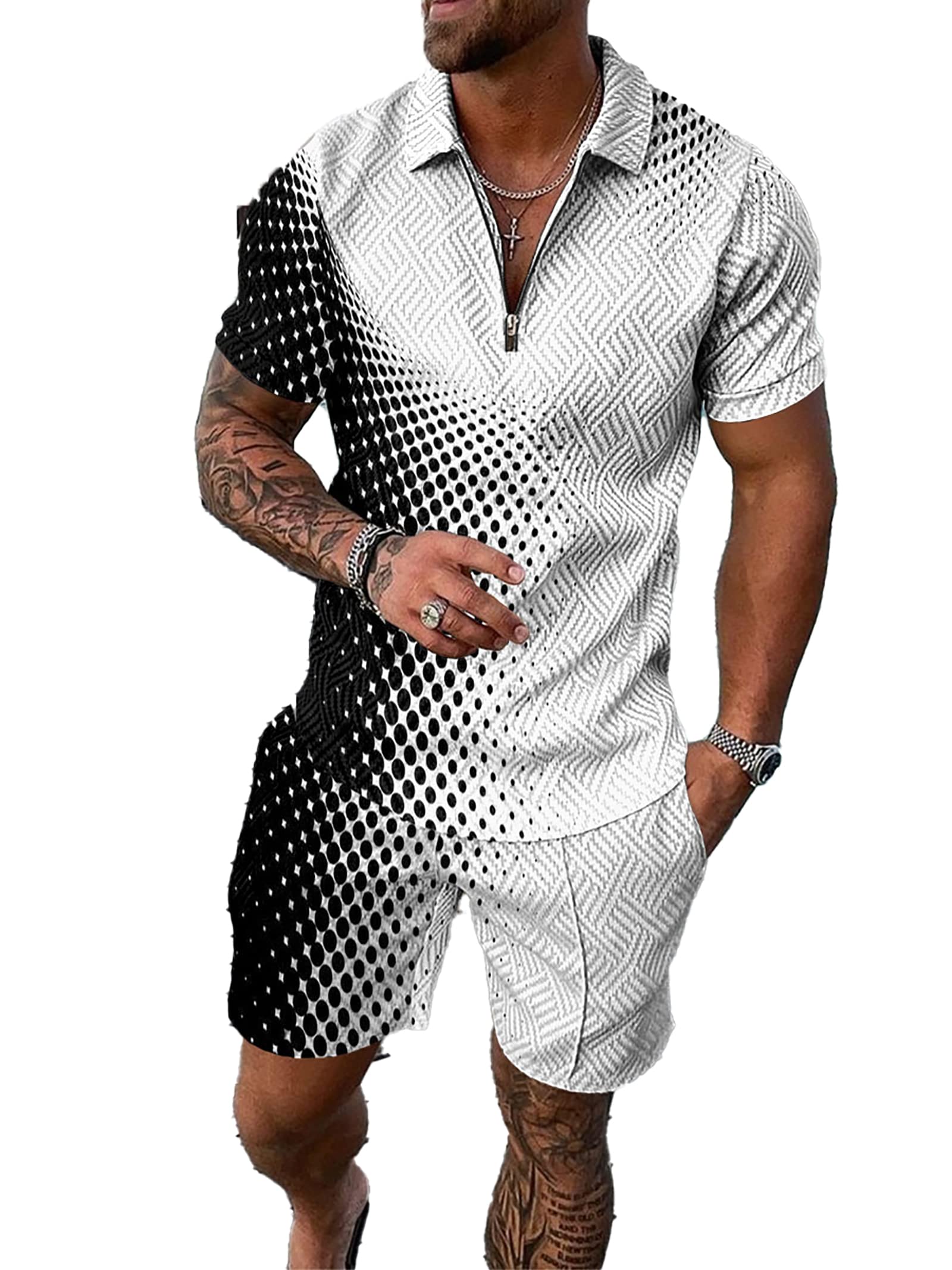 men's short sets outfits 2 piece summer tracksuit short sleeve polo shirt and shorts set…