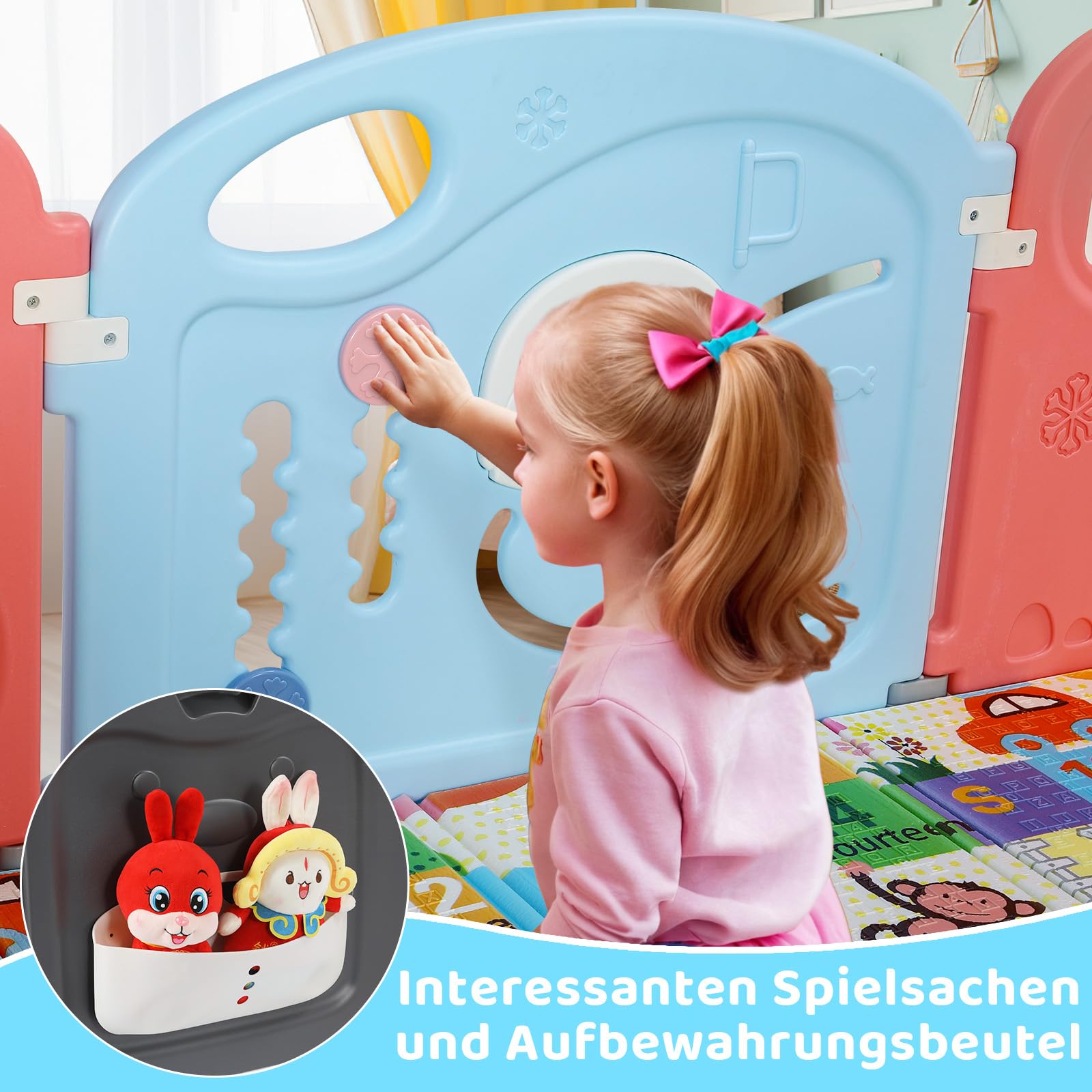 Box Bambini, Recinto per Bambini, 150x130 cm, Forma Regolabile, Espandibile, Box Neonato Protezione, con Pannello di Gioco e Cancello di Bloccaggio, 10 Pannell