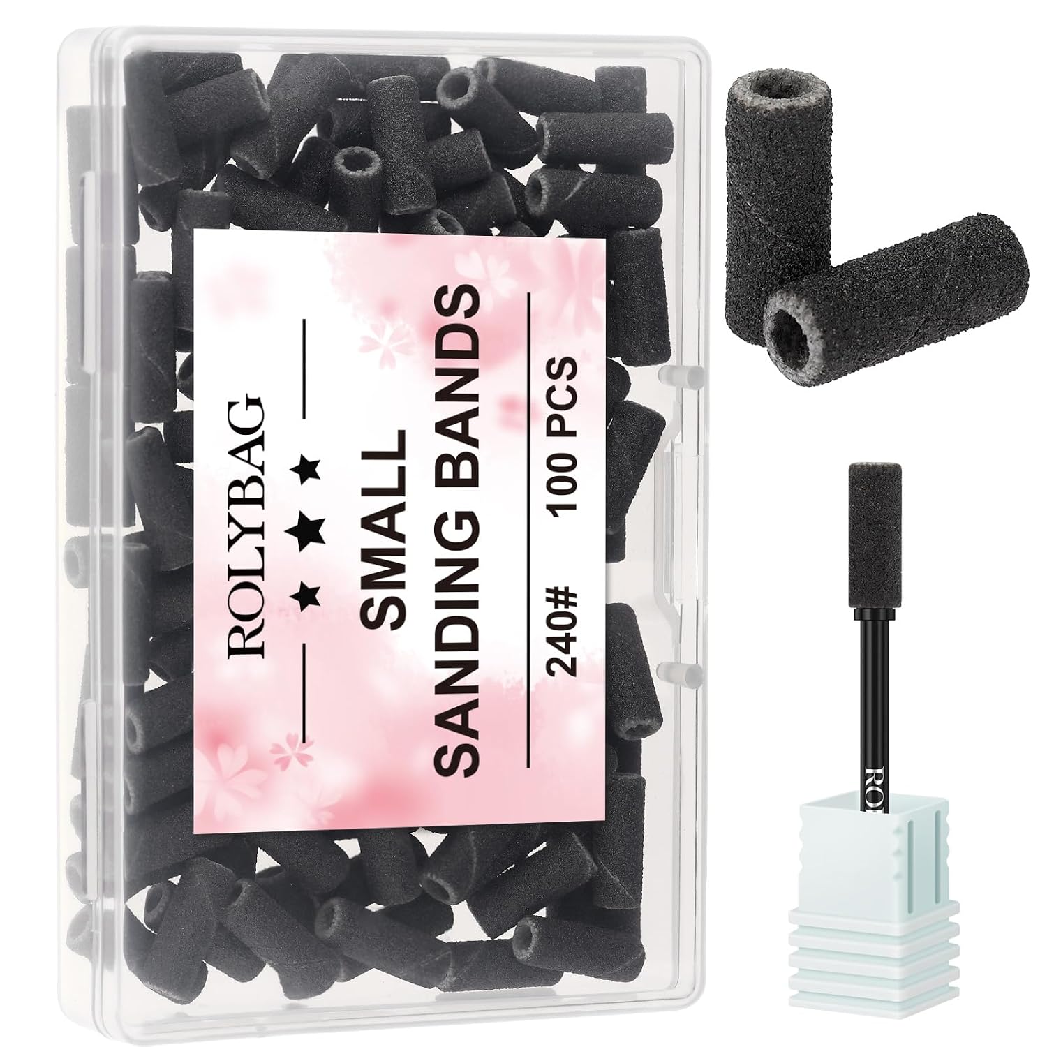 100pcs Small Sanding Bands Nail Drill Bits 240 Extreme Fine Grit Sanding Bands with 3.1mm Mandrel Bits for Acrylic Nails Professional Manicures and Pedicure,Zebra