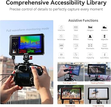 Desview OL7 Camera Field Monitor 7 inch OLED Touch Screen Camera Monitor with 3D LUT HDR Waveform Video Peaking Focus Assist 4K HDMI Input Output for DSLR