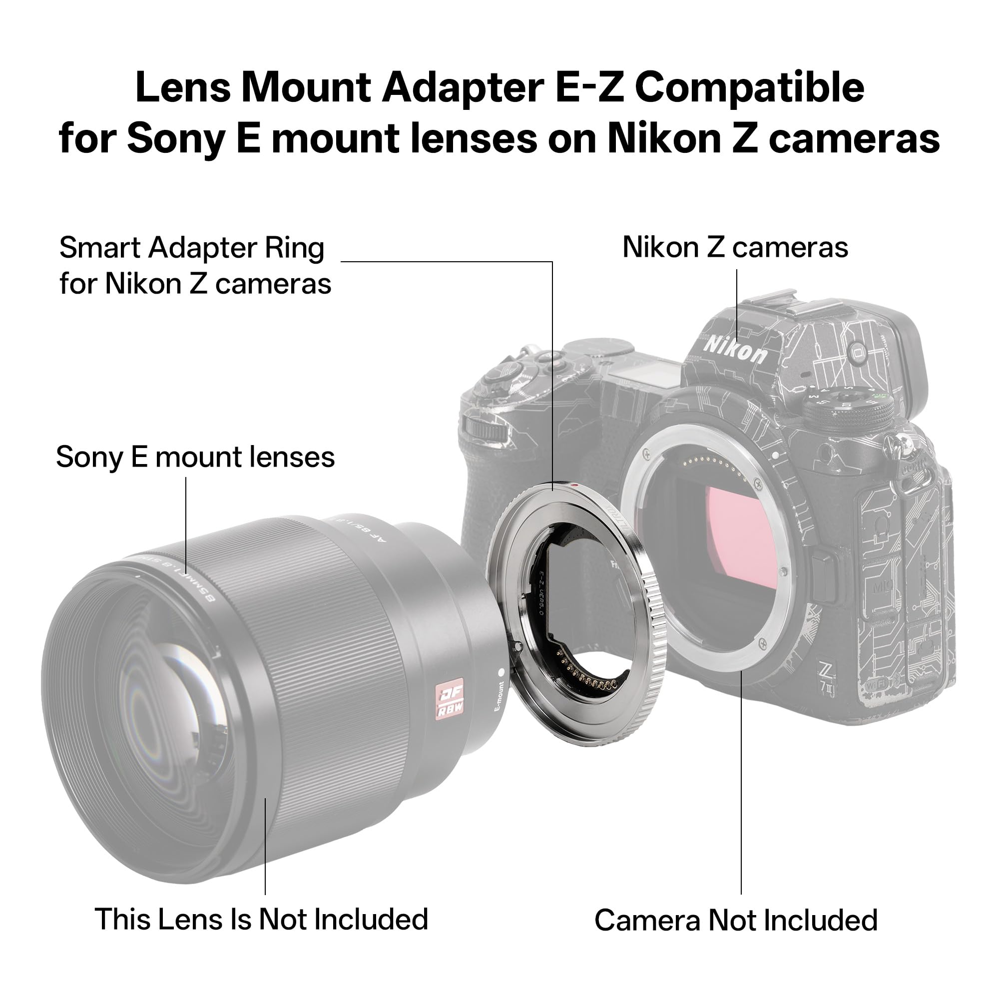 VILTROX Adattatore di Montaggio Obiettivo con Autofocus E-Z per Obiettivi Sony E Mount su Fotocamere Z Z5 Z6 Z6II Z7 Z7II Z50 Zfc Z9 Zf Z3 – 4mm Ultra-Sottile, EXIF, Apertura Automatica, Interamente