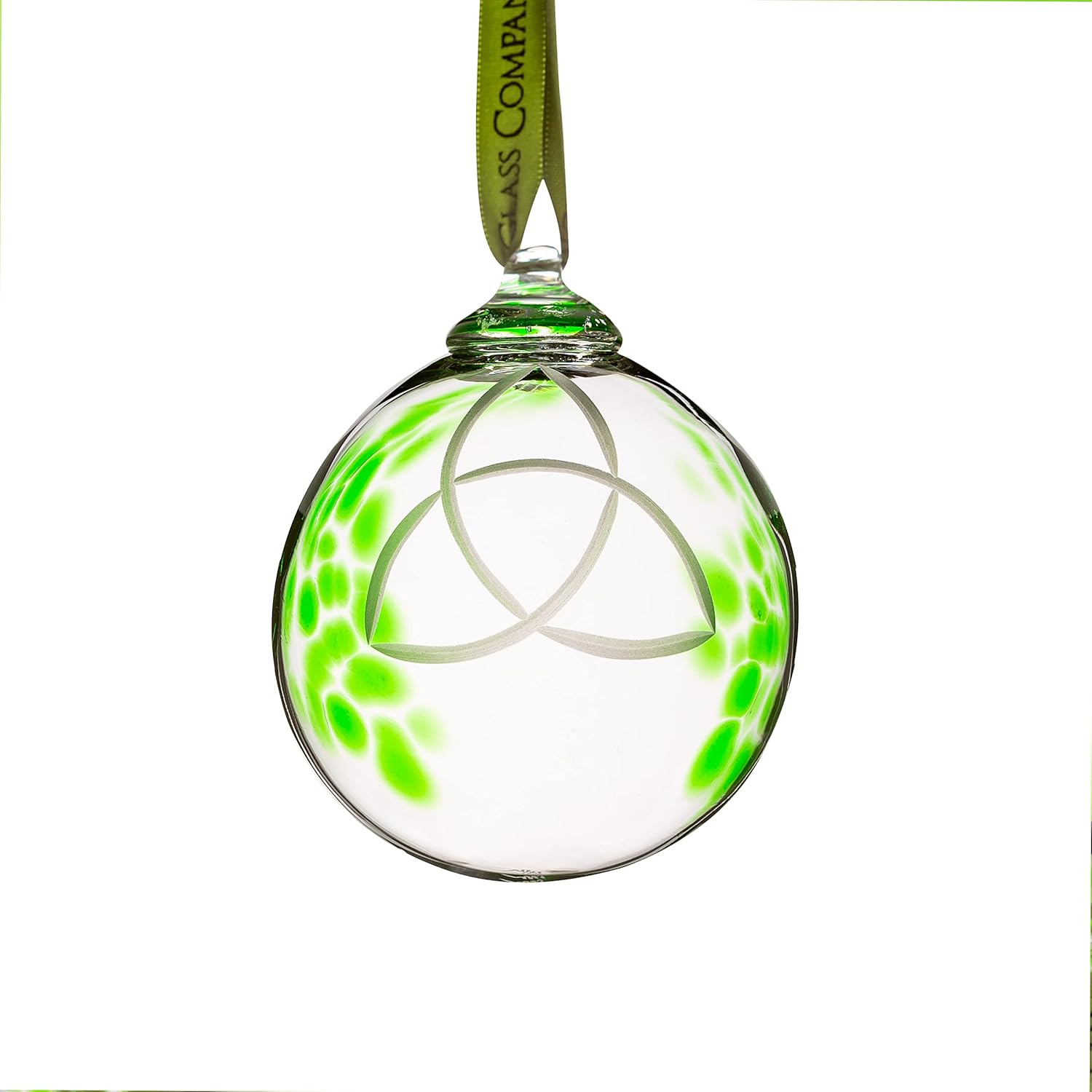 Biddy Murphy Handmade Irish Hanging Ornament, Emerald Clover Shamrock Design, Unique Glass Bauble, Hand Blown in Ireland, Ideal Gift for Christmas or Special Occasions