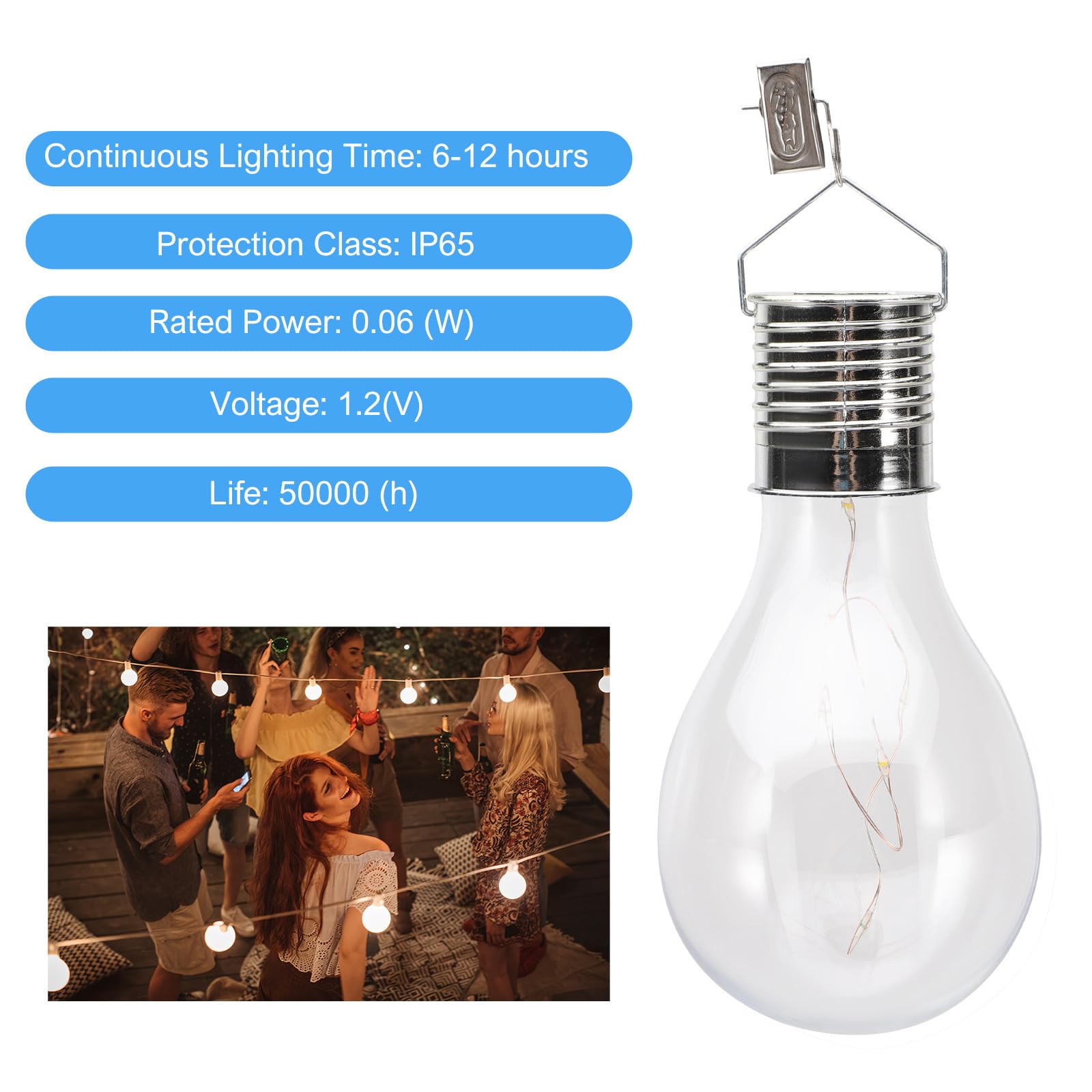 Lampadine Solari Sospese LED Impermeabili 4 Pezzi, Luce Solare Decorativa per Esterni, Giardino e Cortile, Design a Clip Facile da Fissare, per Illuminazione Esterna e Campeggio