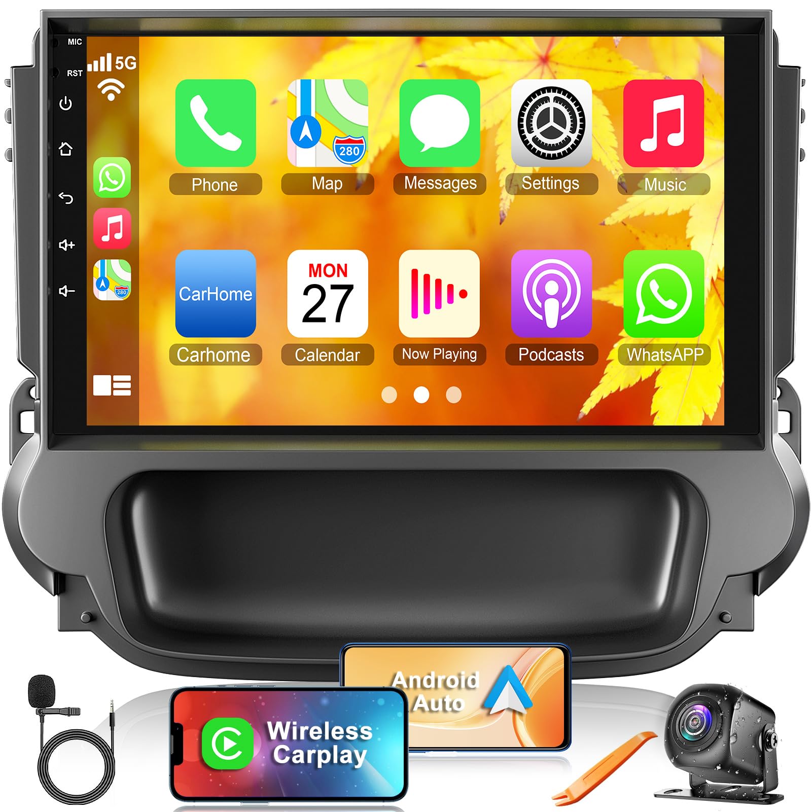 4G+64G Andorid 12 Car Radio for Chevrolet Chevy Malibu 2011-2014, 9'' HD Touch Screen Car Stereo Radio with Wireless Carplay& Android Auto, GPS Navigation Mirrorlink Head Unit, Steering Wheel Control