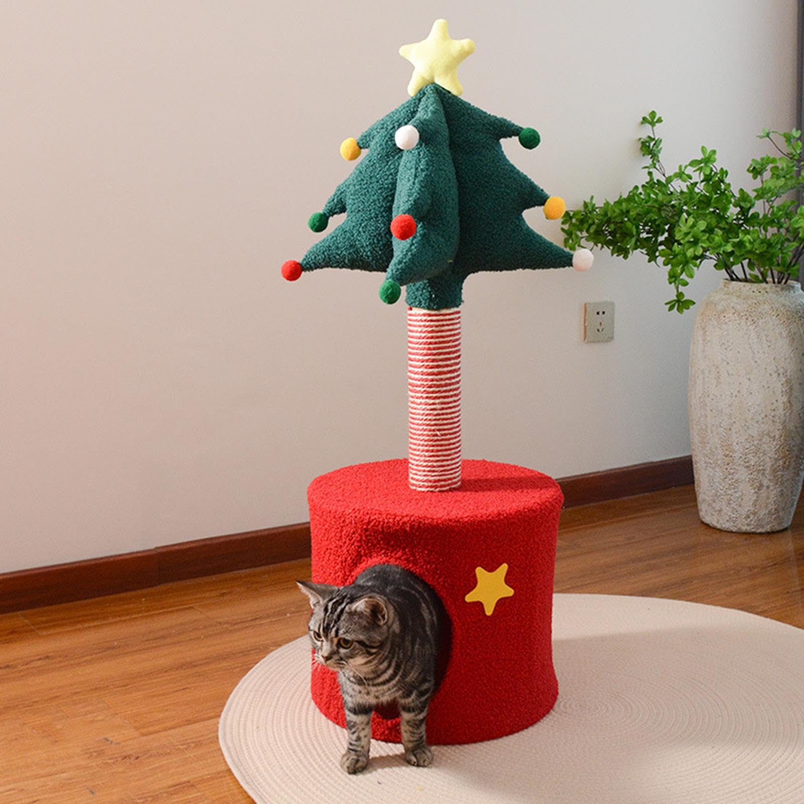 Torre Árbol Navidad para Gatos Poste Rascador, Juguete, Cama y Juego para | Juguete de Árbol Navideño para Gatos de Interior Felino Gatito Rascador Cama Torre Juguete Interior Exterior