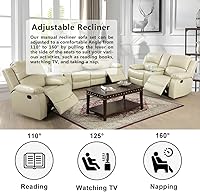 Vista 5 de Juego de 2 sofás reclinables manuales de cuero sintético, juego de sofá reclinable para sala, muebles modernos para sala con portavasos/consola