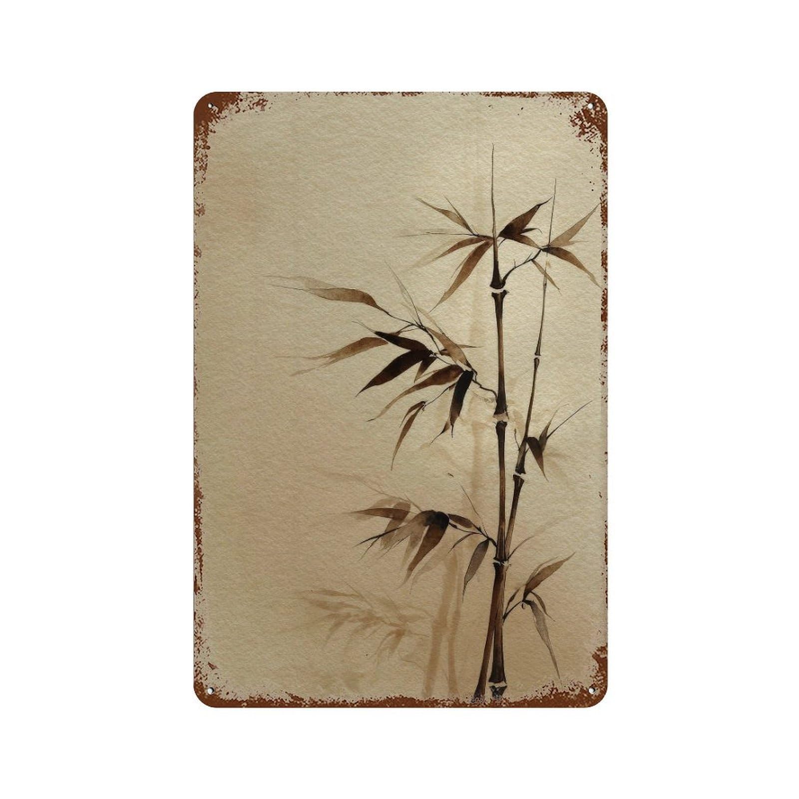xiaoxiaoshen Bamboo Stalks. Japanese Ink Wash Minimalist Sumi Wall Decor Art Metal Tin Poster Modern Home Decor Art Home Bar Shop Decorations Vintage Sign 30x20cm