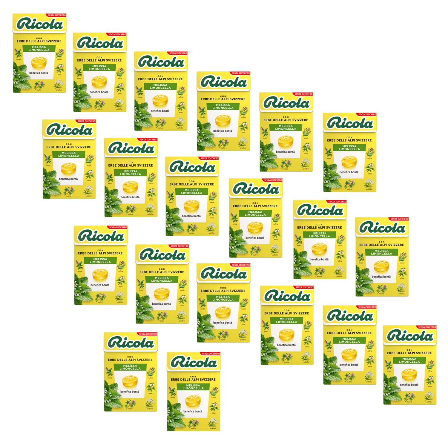 Ricola® | Caramelos duros Melissa Limoncella | Caramelos de Hierbas Suizas Sin Azúcar - 20 Cajas (1000 Gr)