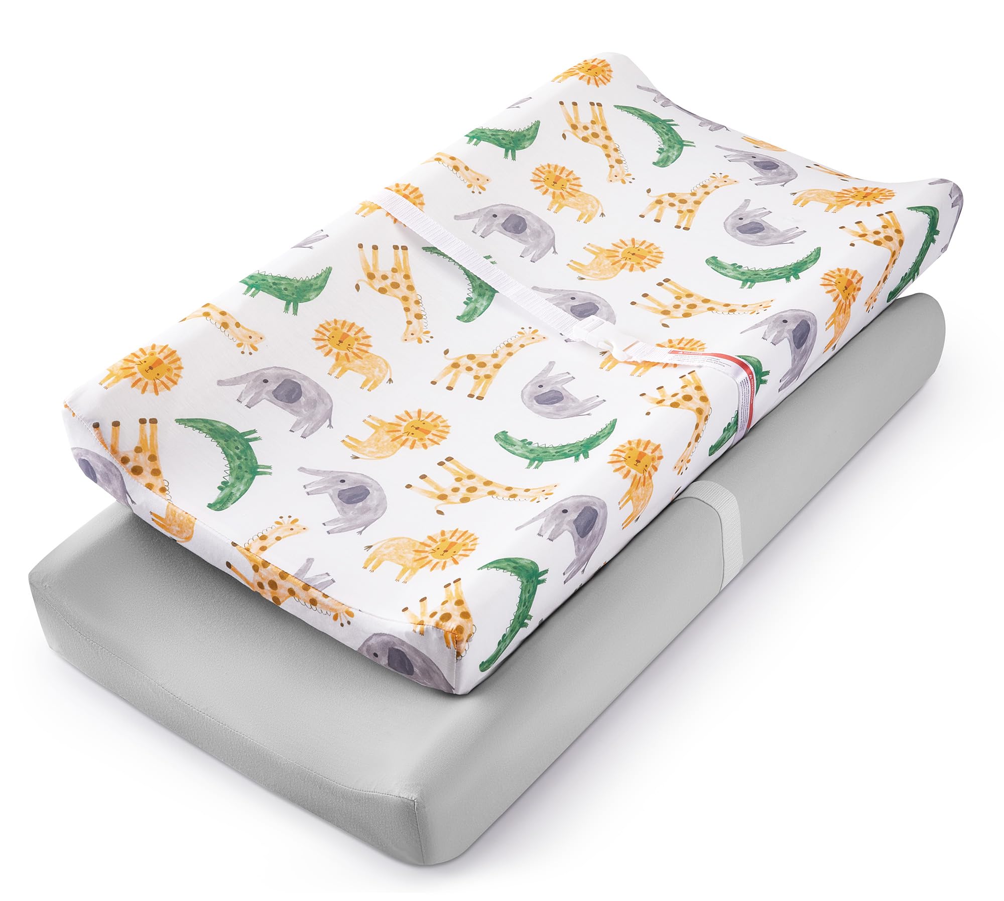 TILLYOU Baby Changing Pad Cover, Changing Table Cover for Girls Boys, Ultra Soft Breathable, 2 Pack African Steppe & Grey