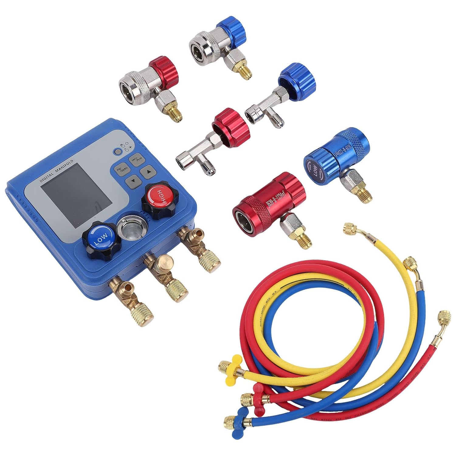 Kikumi Digital AC Pressure Gauge Set with Dual Pressure Test Measurement for Refrigerants R410A R32 R134A R22, Refrigerant Pressure Gauge