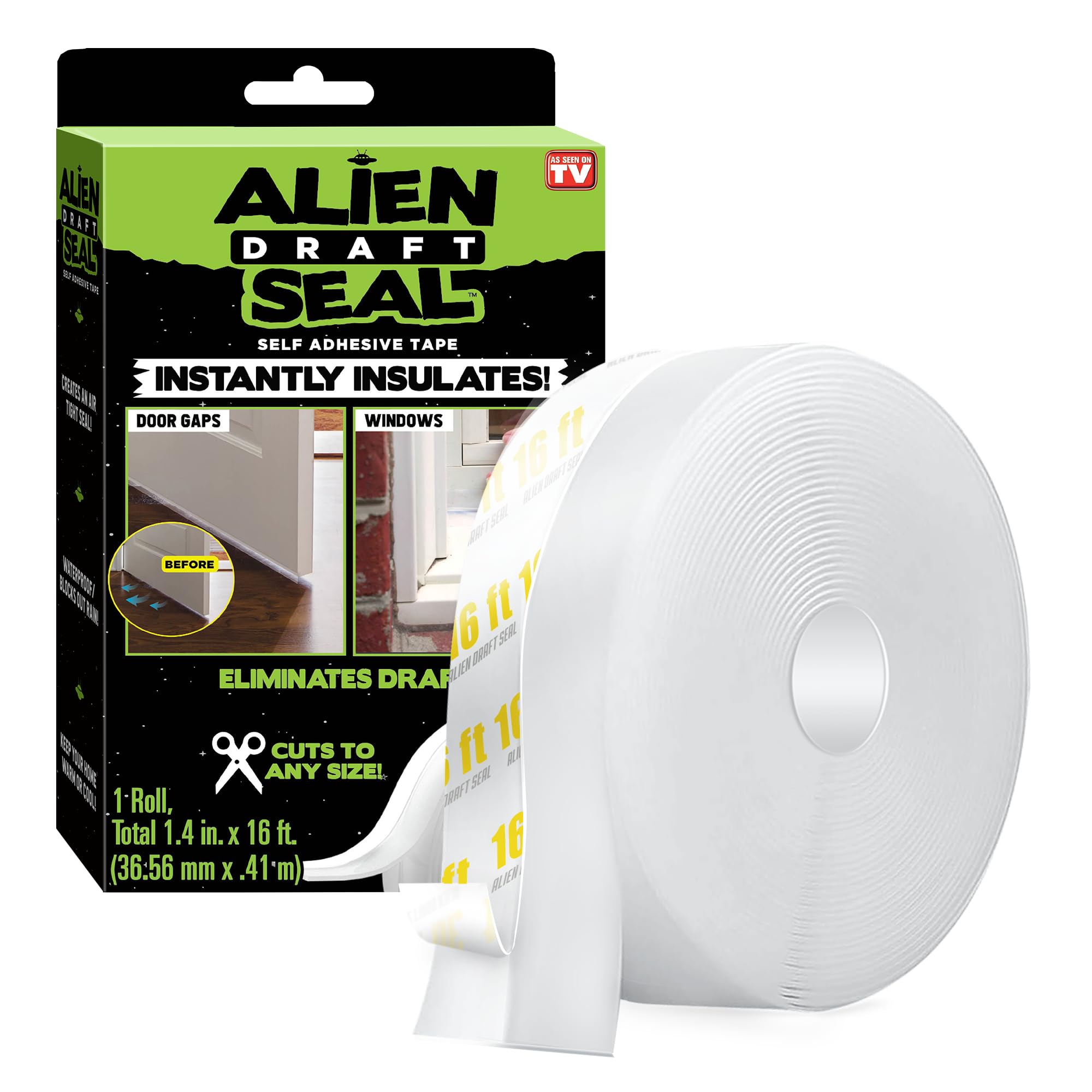 Alien Draft Seal Insulation Tape Transparent Silicone Weather Stripping Seal Strip and Under Door Draft Stopper for Windows and Door Bottoms As Seen