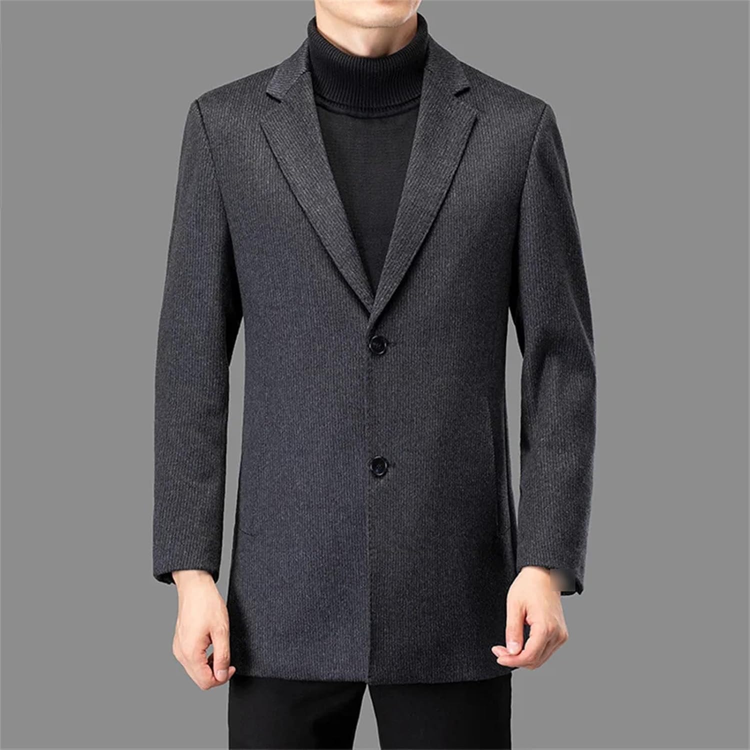 Autumn Winter Single Breasted Wool Thicken Trench Coat Mens Casual Overcoat Woolen Windproof Jackets