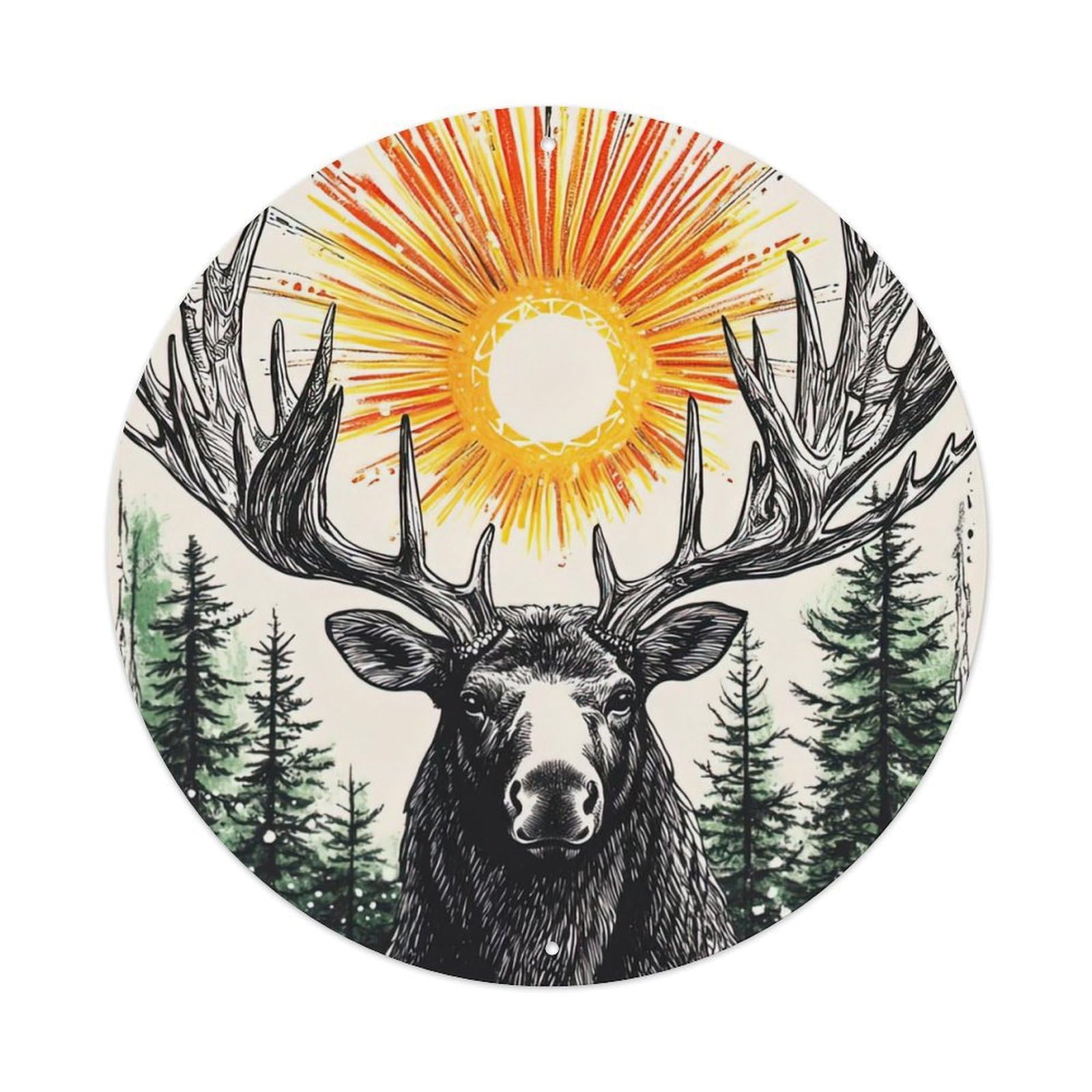 Animal Artwork Moose in The Sun Vintage Metal Tin Sign Plaque Wall Decor for Cafe, Club Bar, Office, Garden Metal Poster 8x8Inch