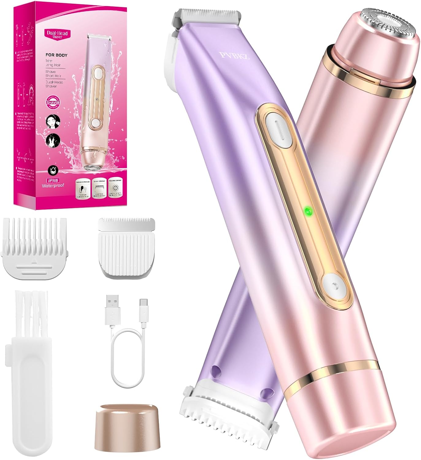 Bikini Trimmer for Women, 2-in-1 Electric Razor for Pubic Hair & Body - Painless Wet/Dry Shaver with IPX7 Waterproof, Rechargeable Cordless Groomer for Legs, Underarm & Face (Mauve)