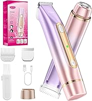 PVBKZ Bikini Trimmer for Women: 2-in-1 Painless Pubic Hair Razor, IPX7 Waterproof Wet/Dry Shaver for Body, Legs, Underarms & Face (Mauve)