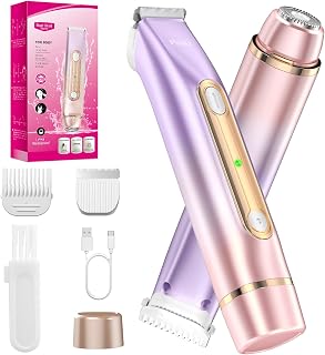 PVBKZ Bikini Trimmer for Women: 2-in-1 Painless Pubic Hair Razor, IPX7 Waterproof Wet/Dry Shaver for Body, Legs, Underarms & Face (Mauve)