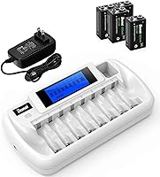 Vista 1 de BONAI Cargador de batería de 8+1 bahía con pantalla LCD para pilas recargables AA AAA NiMH NiCd 9V con baterías recargables de litio de 9 V, 600