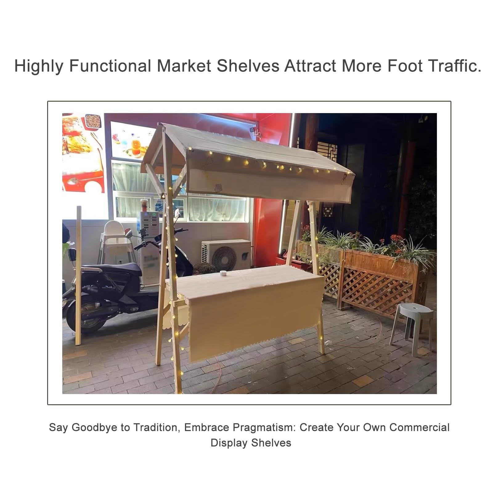 Marktstand Verkaufsstand Mit Sonnendach, Imbisswagen Aus Holz Den Gewerblichen Einsatz, Süßigkeitenstand Für Partys, Im Freien Und Streetfood(White,150cm/59in)