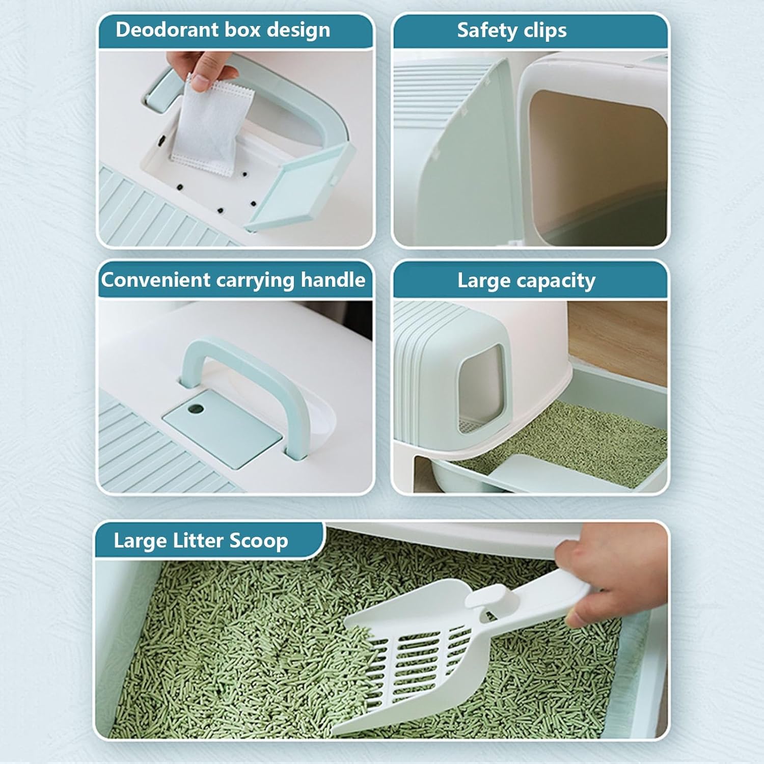 Litterbox Jumbo Cat Litter Box, Enclosed Cat Potty with Scoop, Hooded Kitty Litter Tray with Easy Access Lift Top Handle and Buckles for Portability and Privacy Cat Litter Tray(Green)