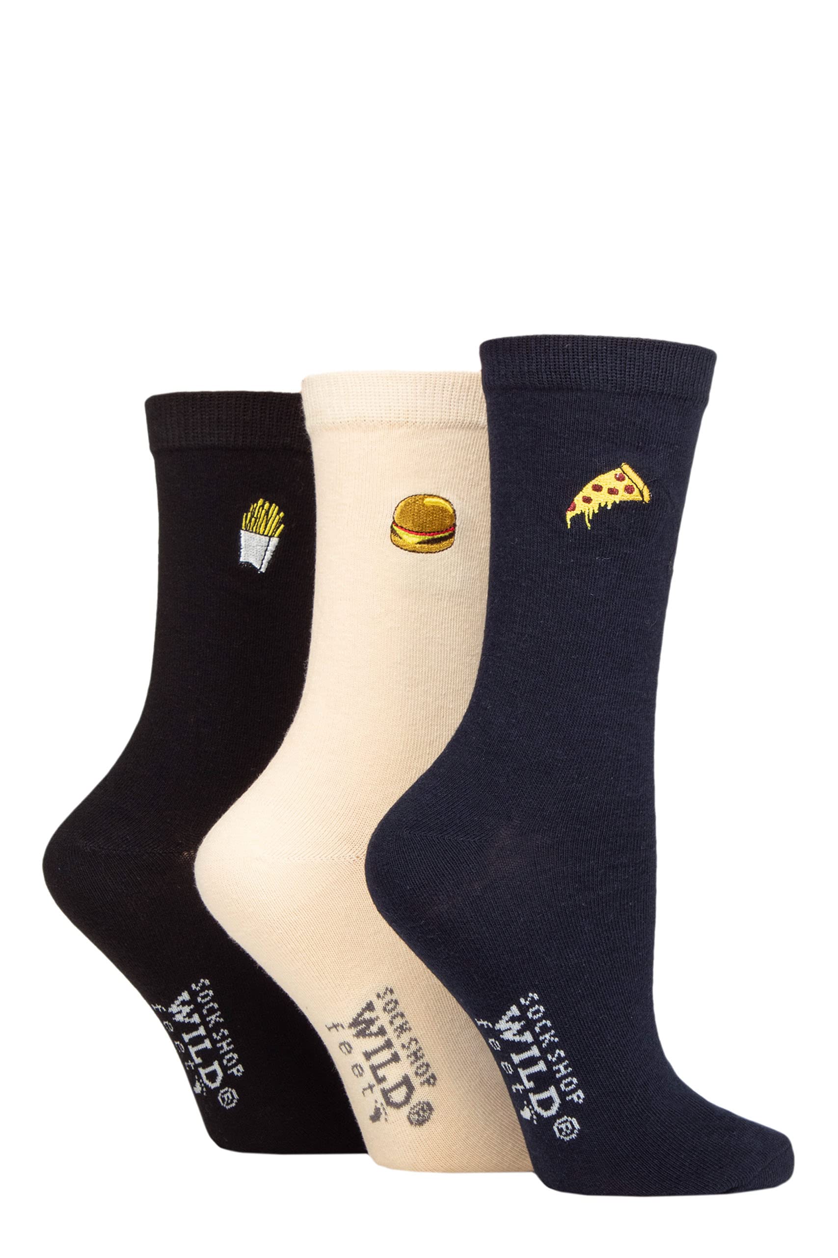Sockshop Women's Pizza / Burger / Fries Wildfeet Embroidered Socks Pack Of 3 Pizza/Burger/Fries 4-8