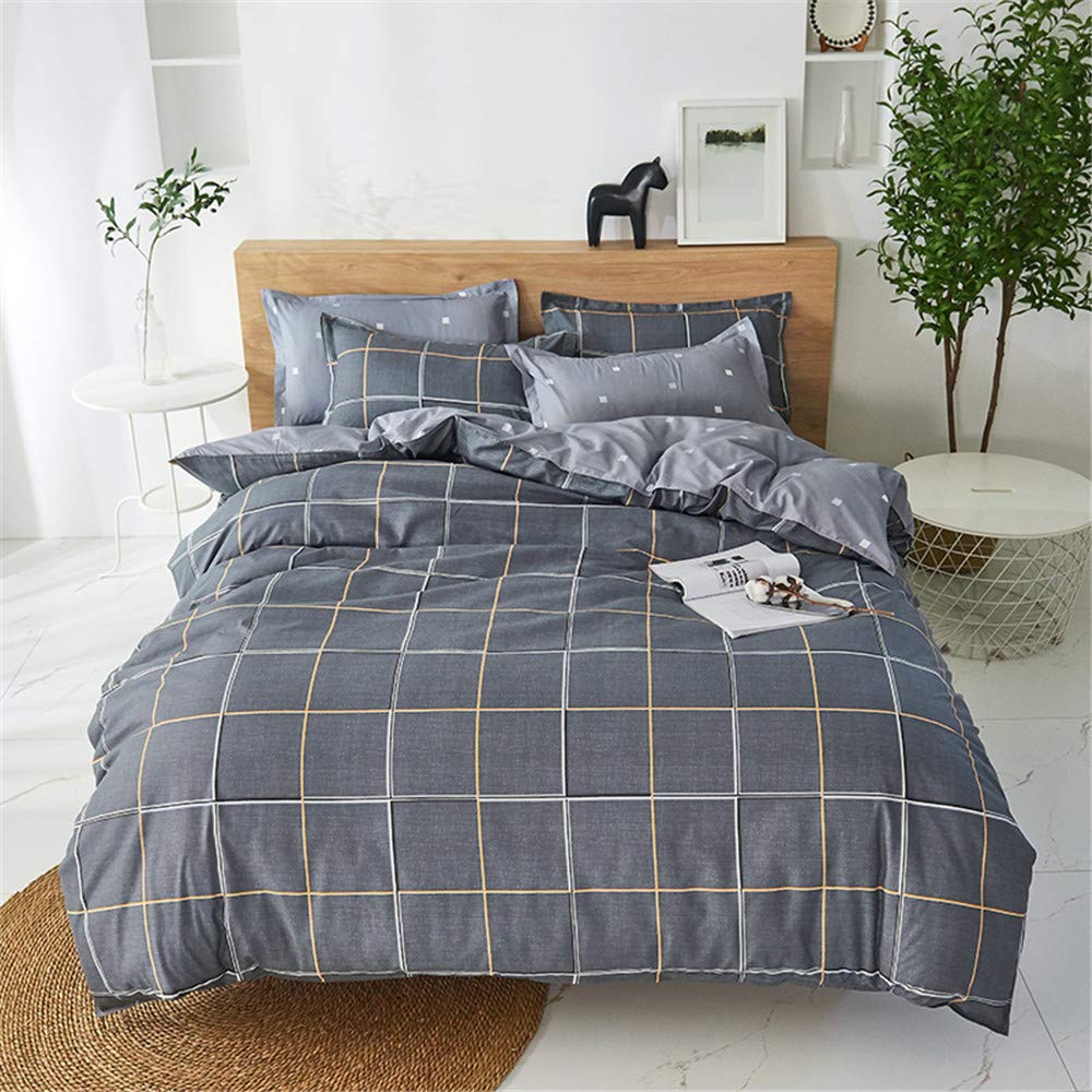 Treer-Shop Grey Plaid Treer Duvet Cover Sets - Duvet Cover Pillowcases 3Pcs, Single Double Super King Size Bedding, Bed Set - Quilt Cover And 2 * Pillow Case (,200X200cm)