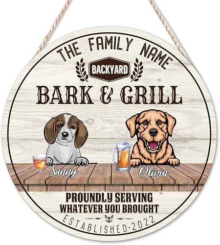 Miniatura 8 de Welcome Sign Custom Beaglier & Presa Canario Name Round Wooden Signs Family Name Sign I Love My Dog Retro Home Wall Hanging Sign For Home Kitchen