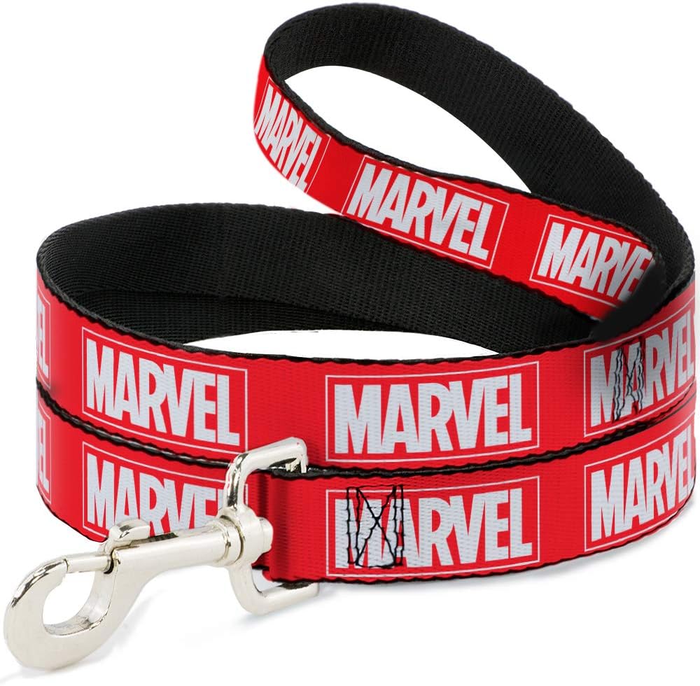 Dog Leash Marvel Red Brick Logo Red White 6 Feet Long 1.0 Inch Wide